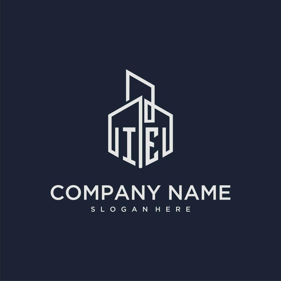 IE initial monogram logo for real estate with building style vector