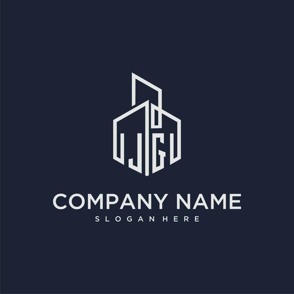 JG initial monogram logo for real estate with building style vector