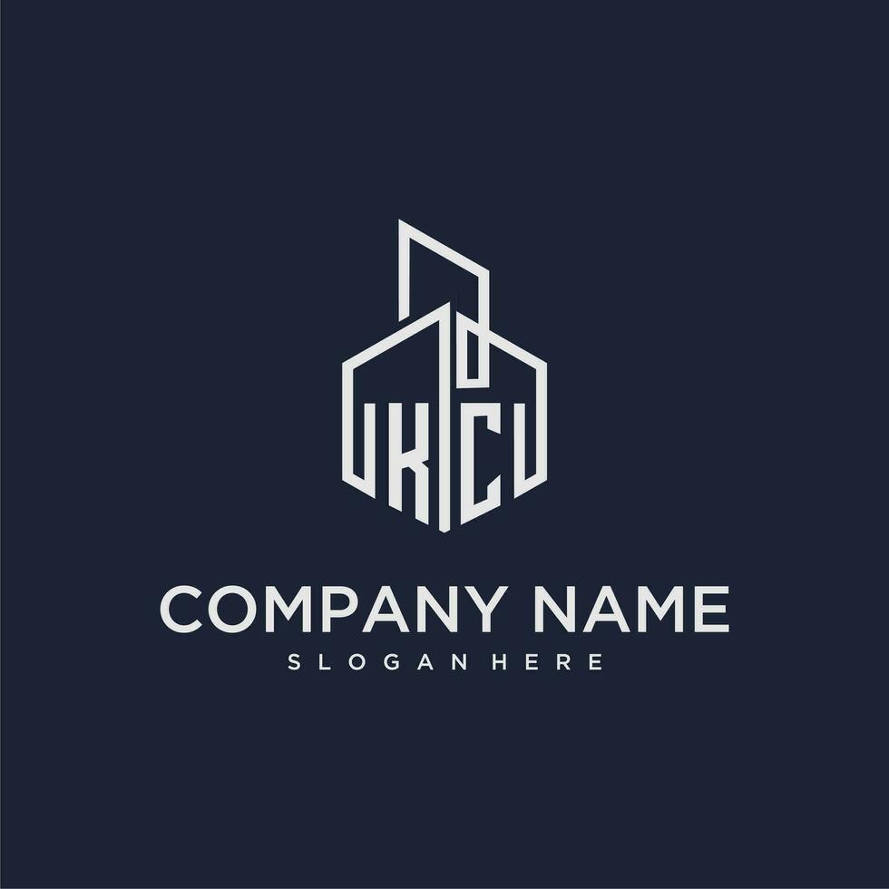 KC initial monogram logo for real estate with building style vector