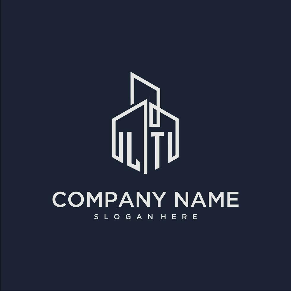 LT initial monogram logo for real estate with building style vector