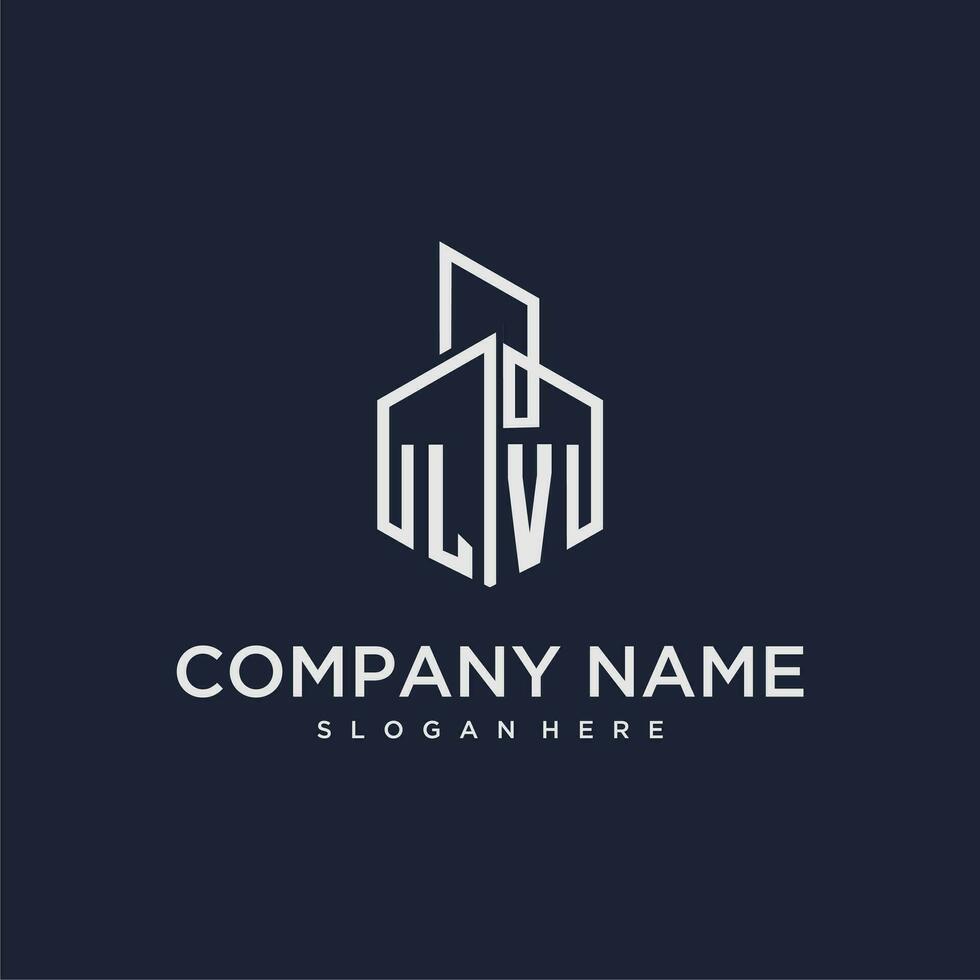 LV initial monogram logo for real estate with building style vector