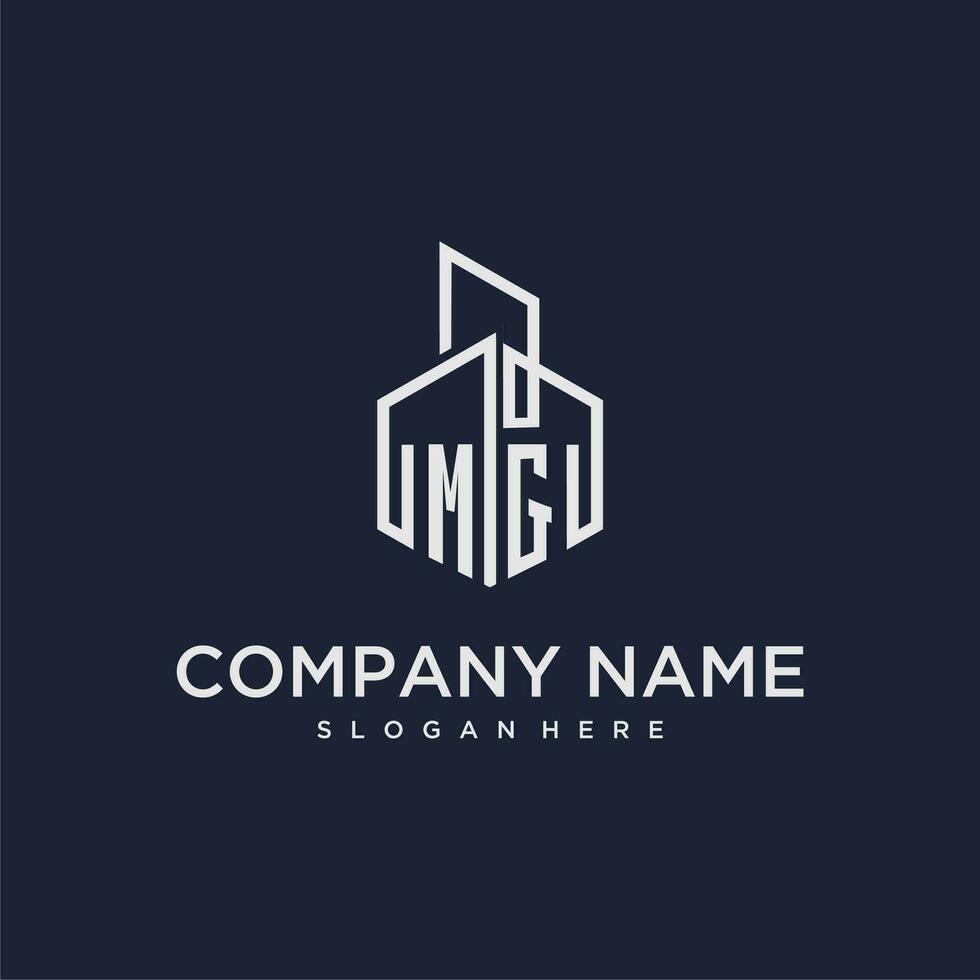 MG initial monogram logo for real estate with building style vector