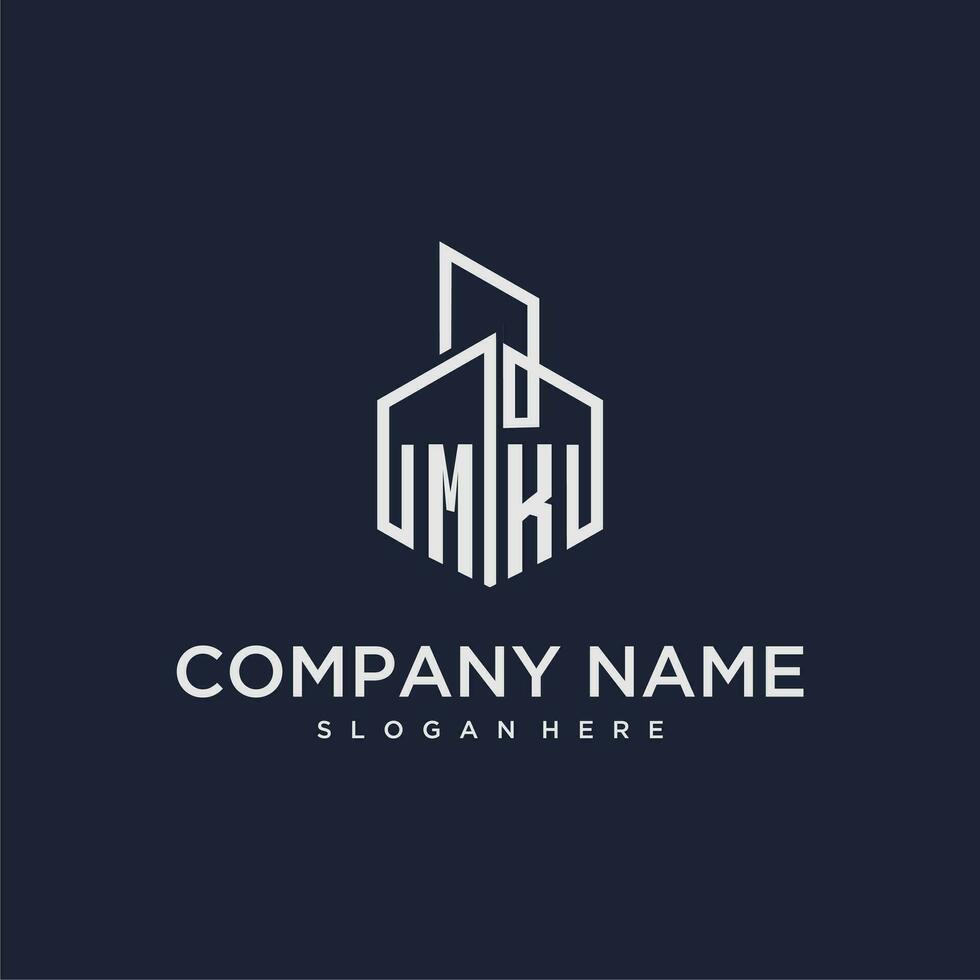 MK initial monogram logo for real estate with building style vector