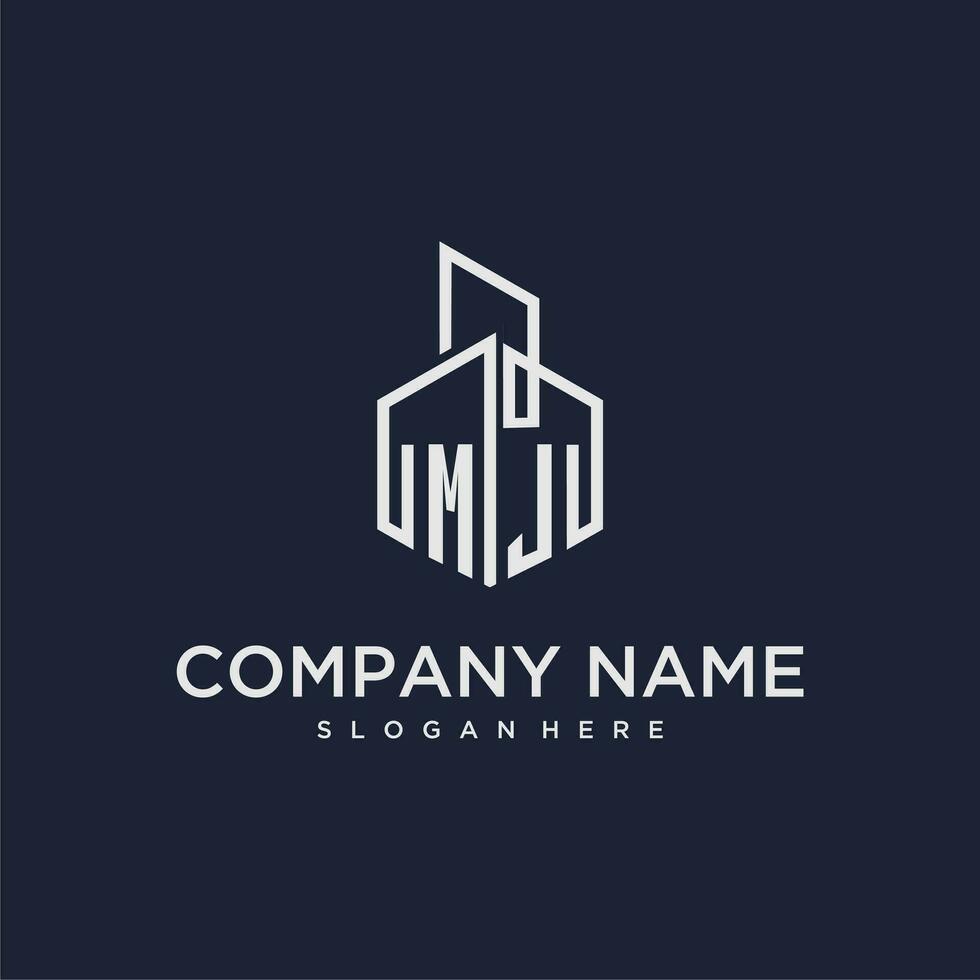 MJ initial monogram logo for real estate with building style vector