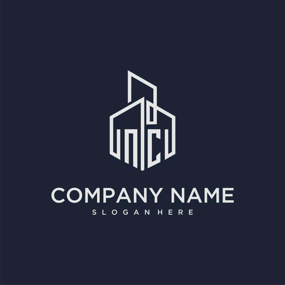 NC initial monogram logo for real estate with building style vector