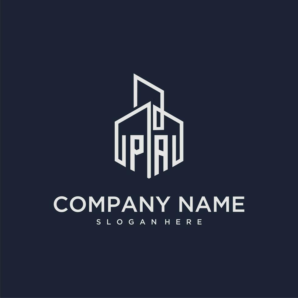 PA initial monogram logo for real estate with building style vector