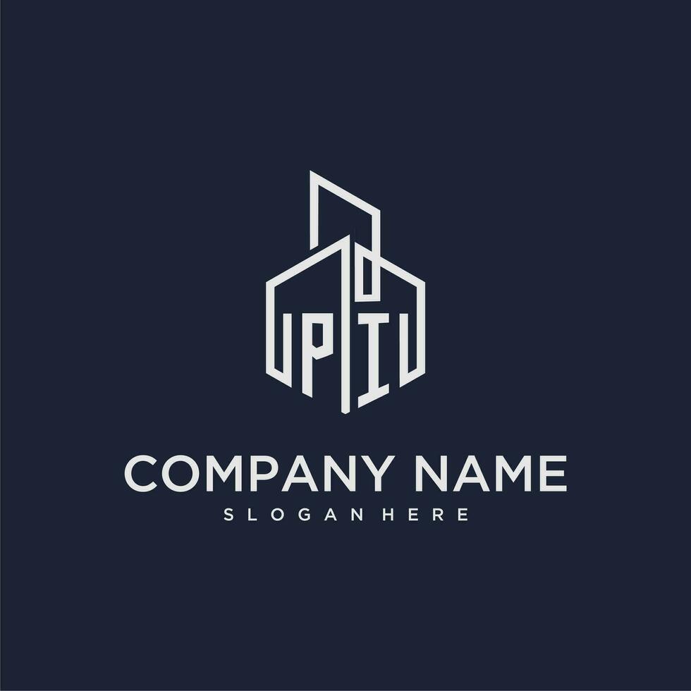 PI initial monogram logo for real estate with building style vector