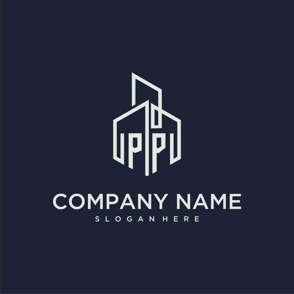 PP initial monogram logo for real estate with building style vector