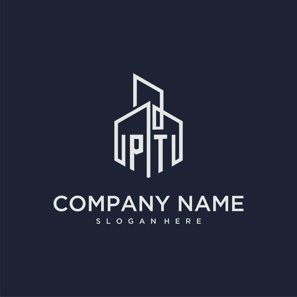 PT initial monogram logo for real estate with building style vector