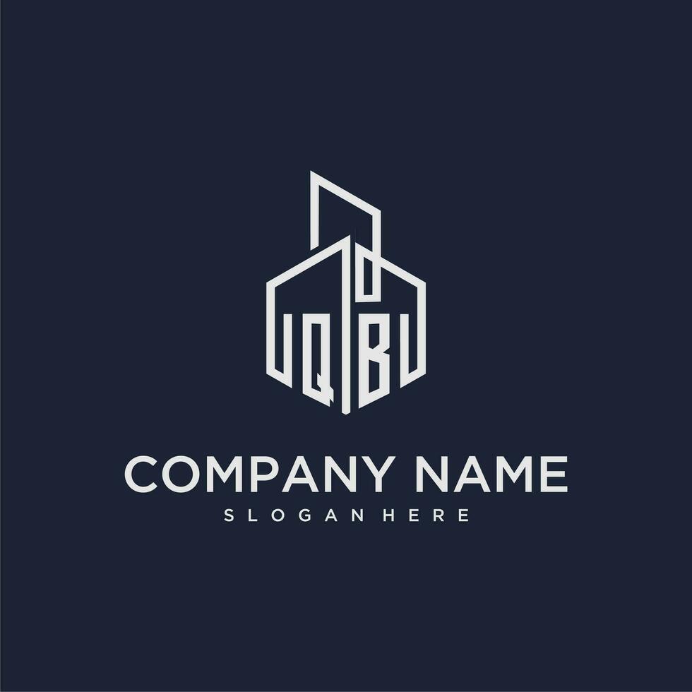 QB initial monogram logo for real estate with building style vector