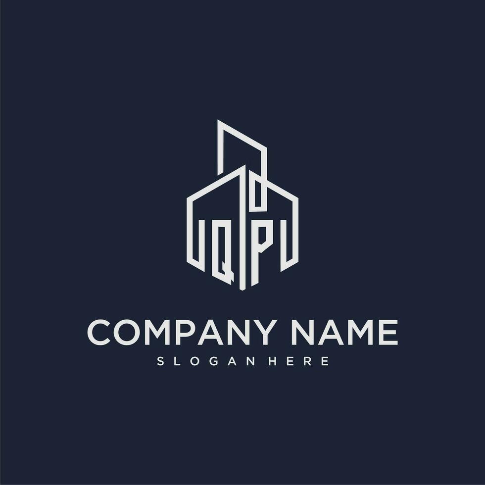 QP initial monogram logo for real estate with building style vector