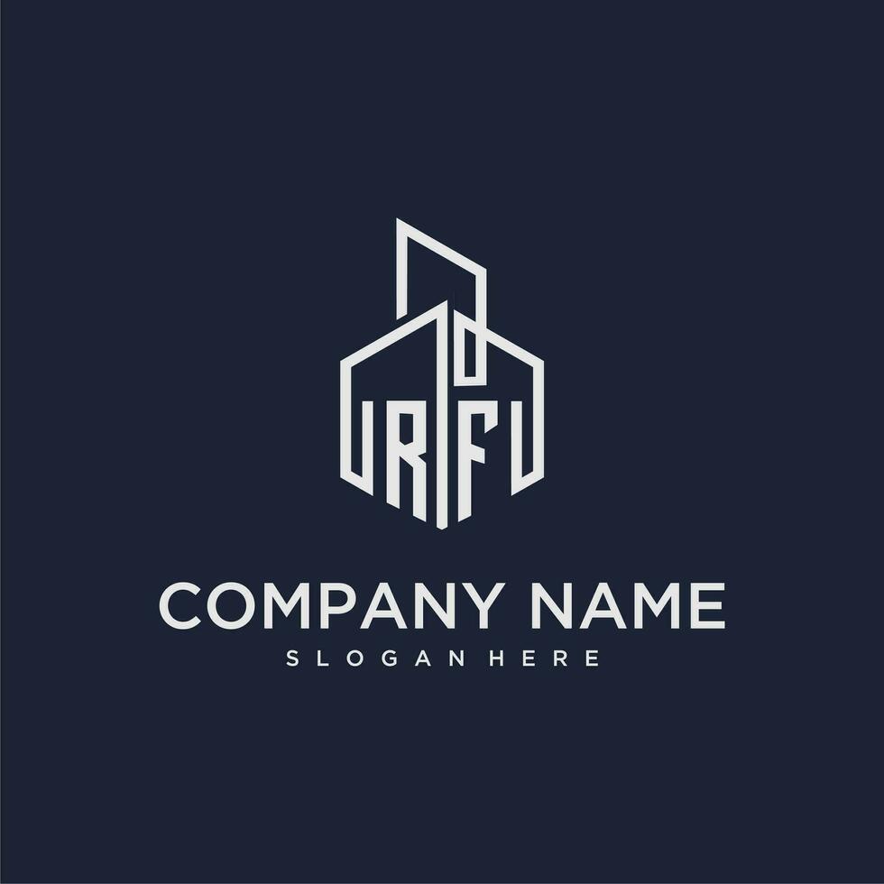 RF initial monogram logo for real estate with building style vector