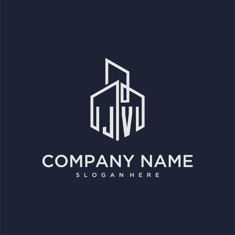 JV initial monogram logo for real estate with building style vector