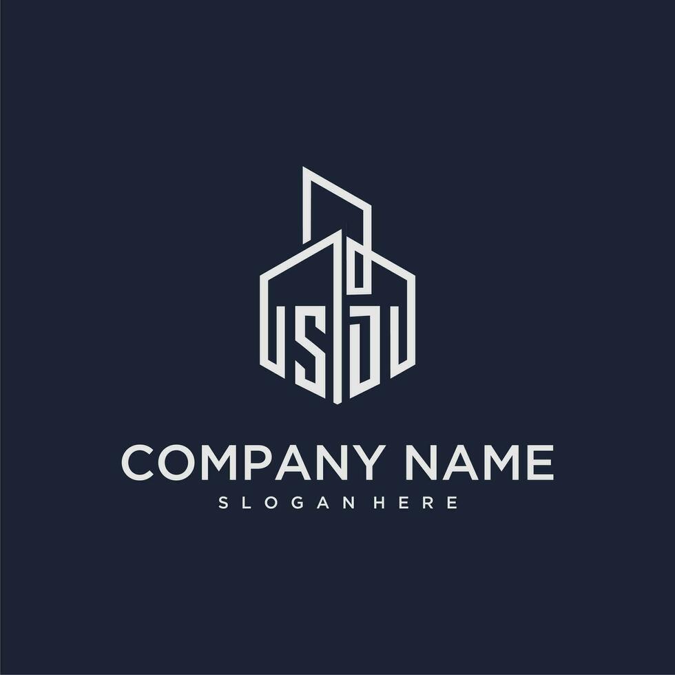 SD initial monogram logo for real estate with building style vector