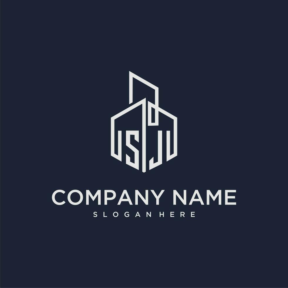 SJ initial monogram logo for real estate with building style vector