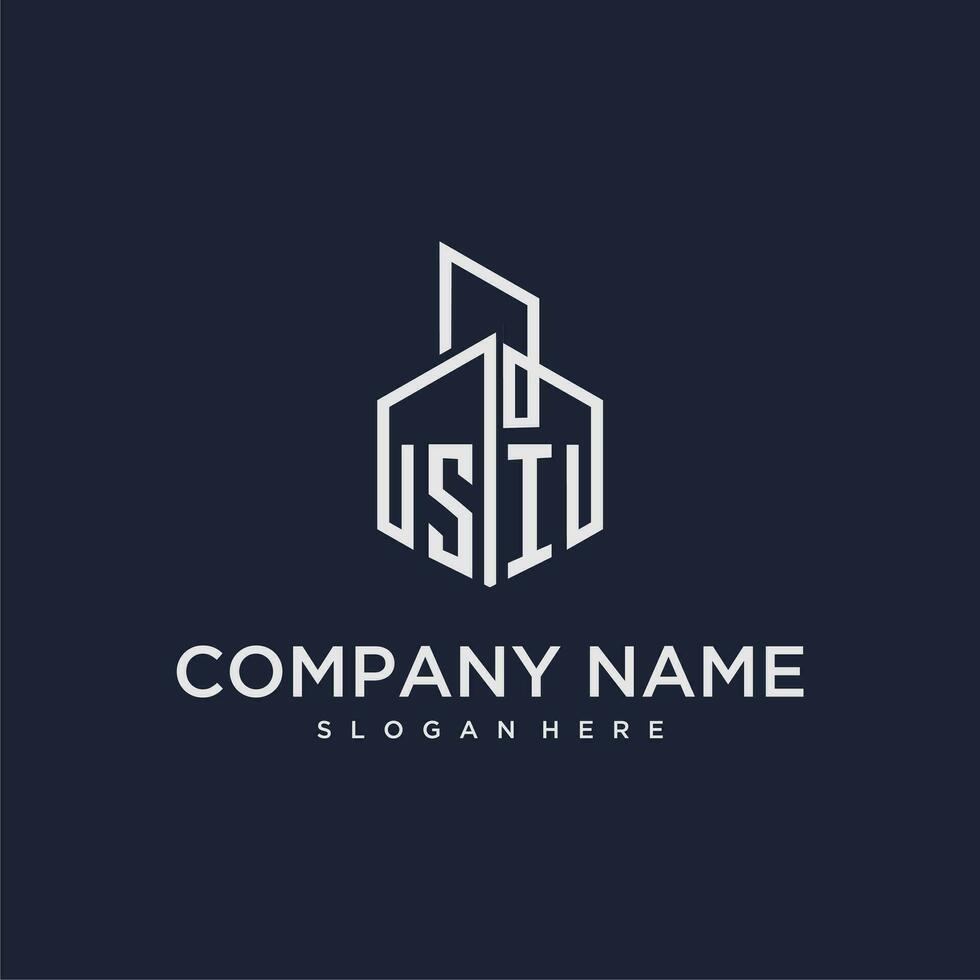 SI initial monogram logo for real estate with building style vector