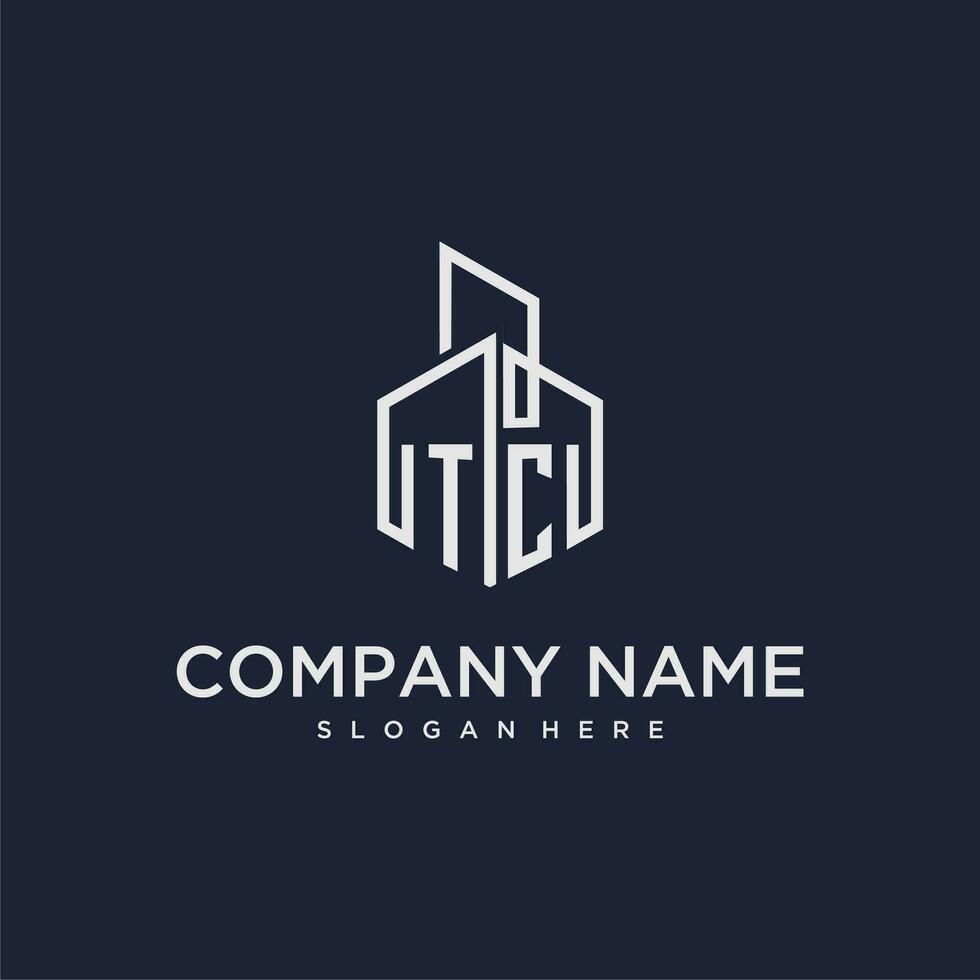 TC initial monogram logo for real estate with building style vector