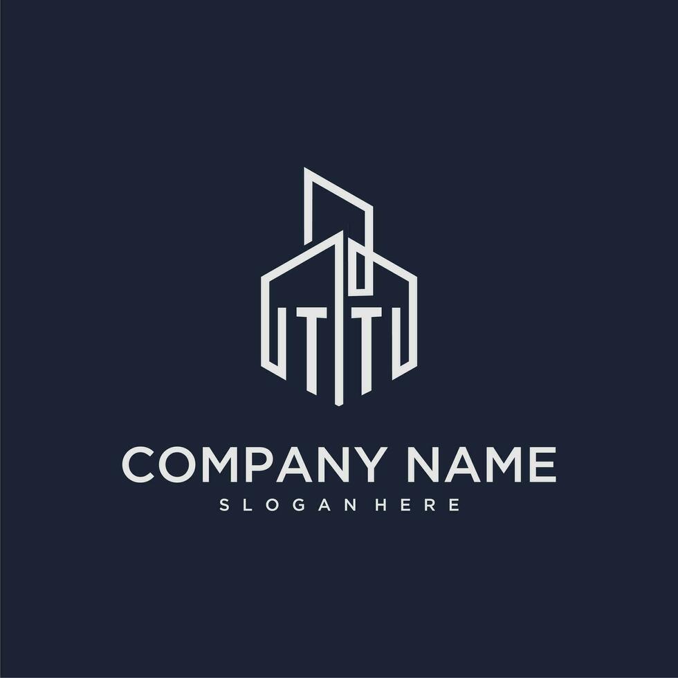 TT initial monogram logo for real estate with building style vector