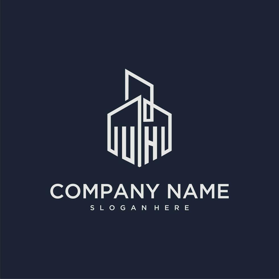 UH initial monogram logo for real estate with building style vector
