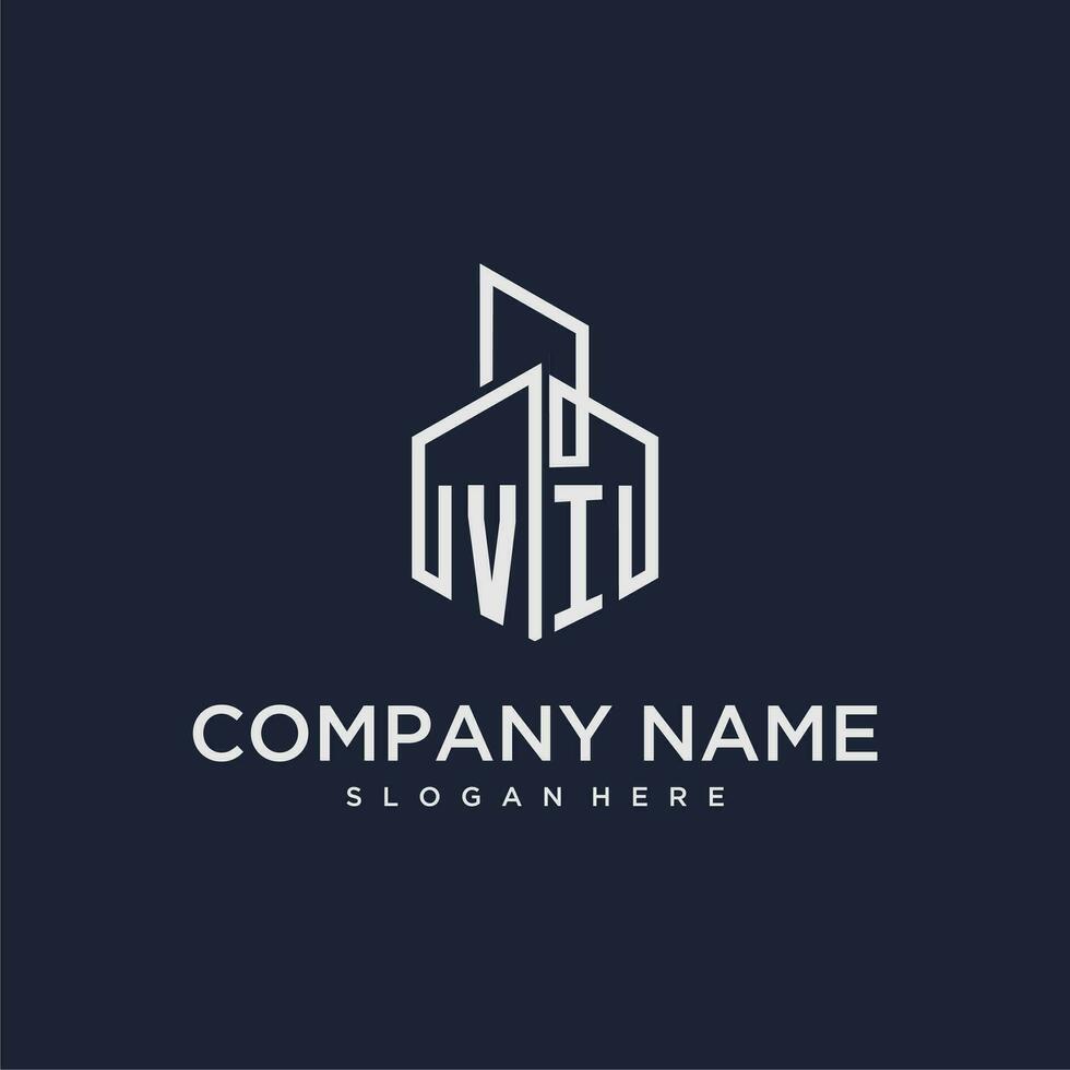 VI initial monogram logo for real estate with building style vector