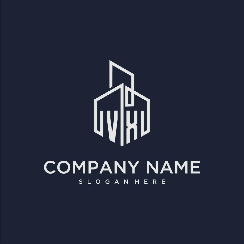 VX initial monogram logo for real estate with building style vector