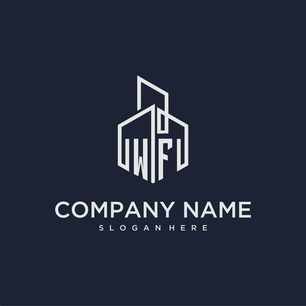 WF initial monogram logo for real estate with building style vector