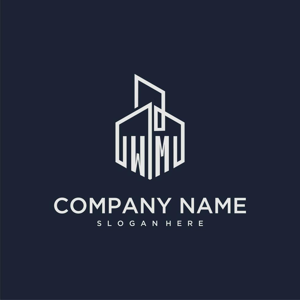 WM initial monogram logo for real estate with building style vector