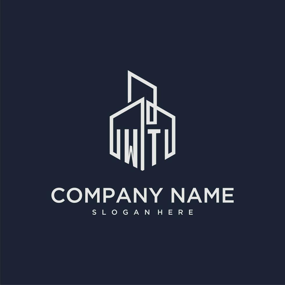WT initial monogram logo for real estate with building style vector