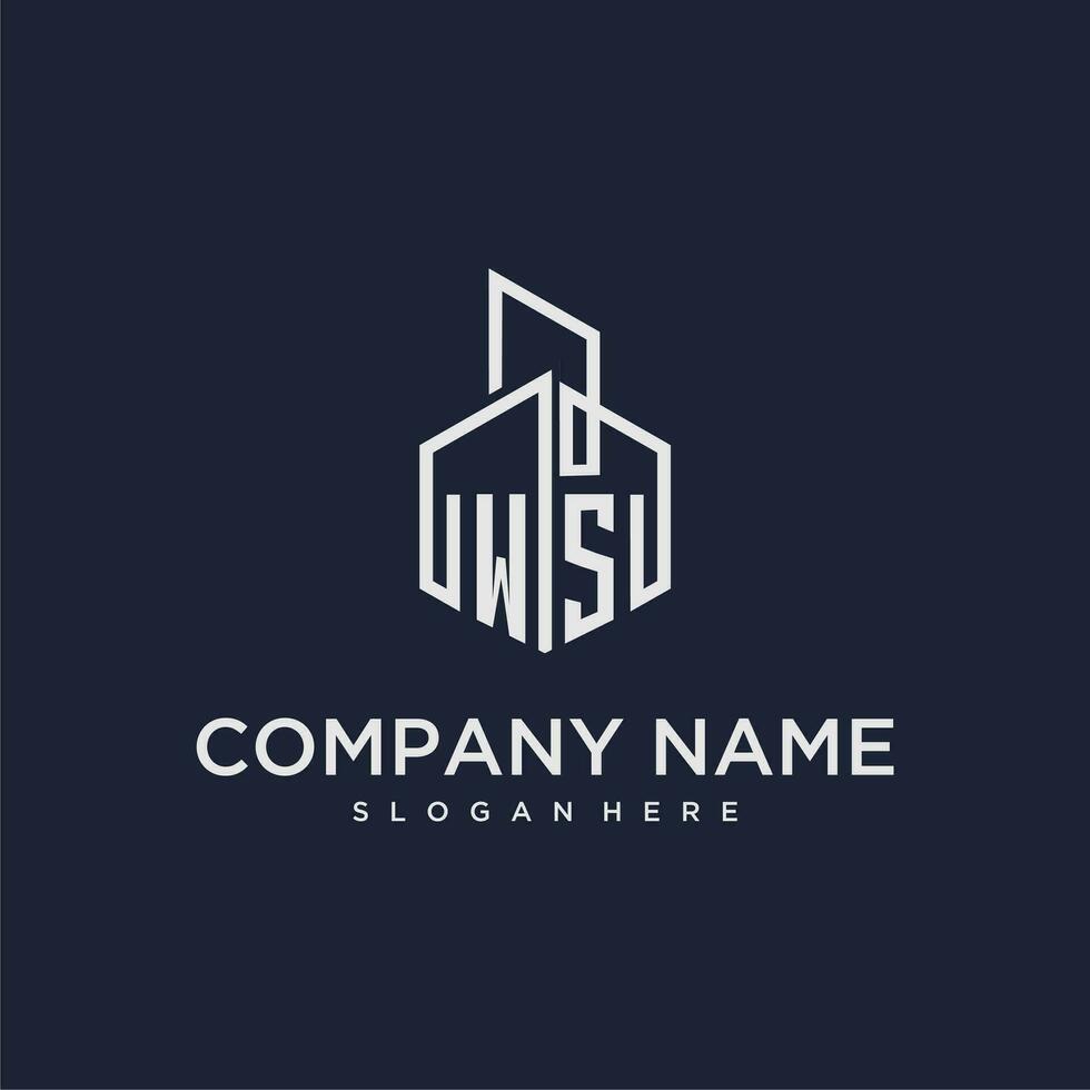 WS initial monogram logo for real estate with building style vector