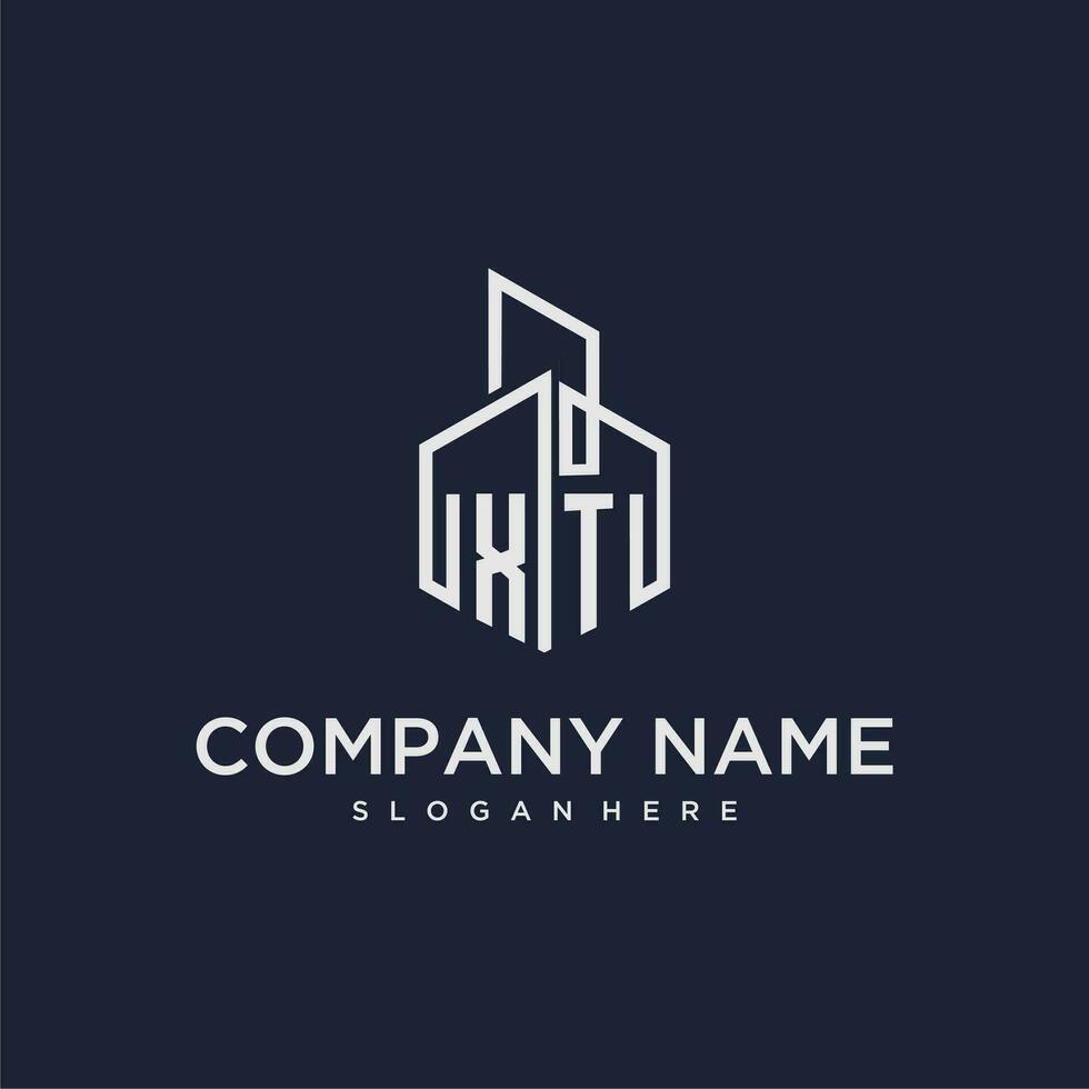 XT initial monogram logo for real estate with building style vector