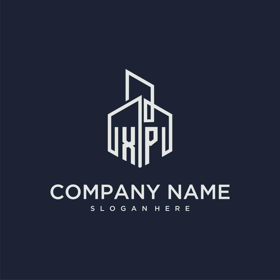 XP initial monogram logo for real estate with building style vector