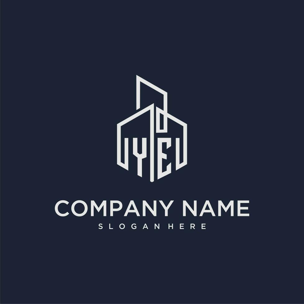 YE initial monogram logo for real estate with building style vector
