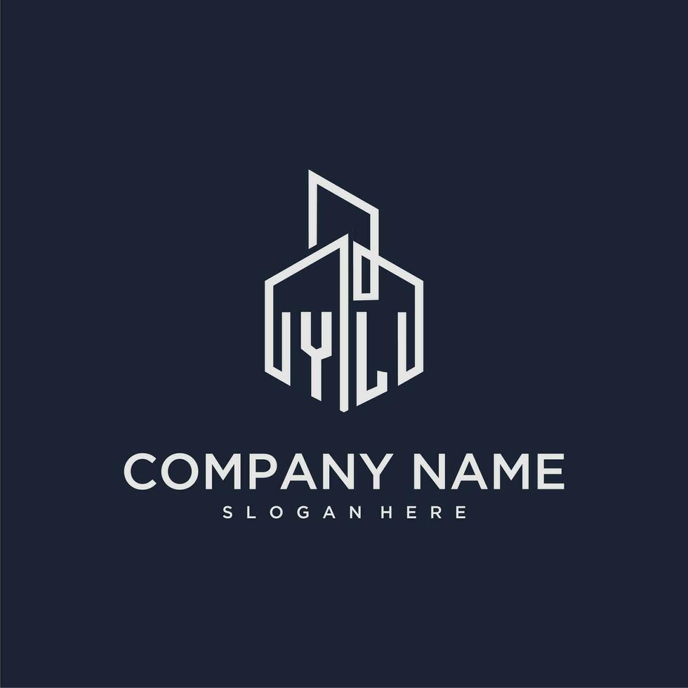 YL initial monogram logo for real estate with building style vector