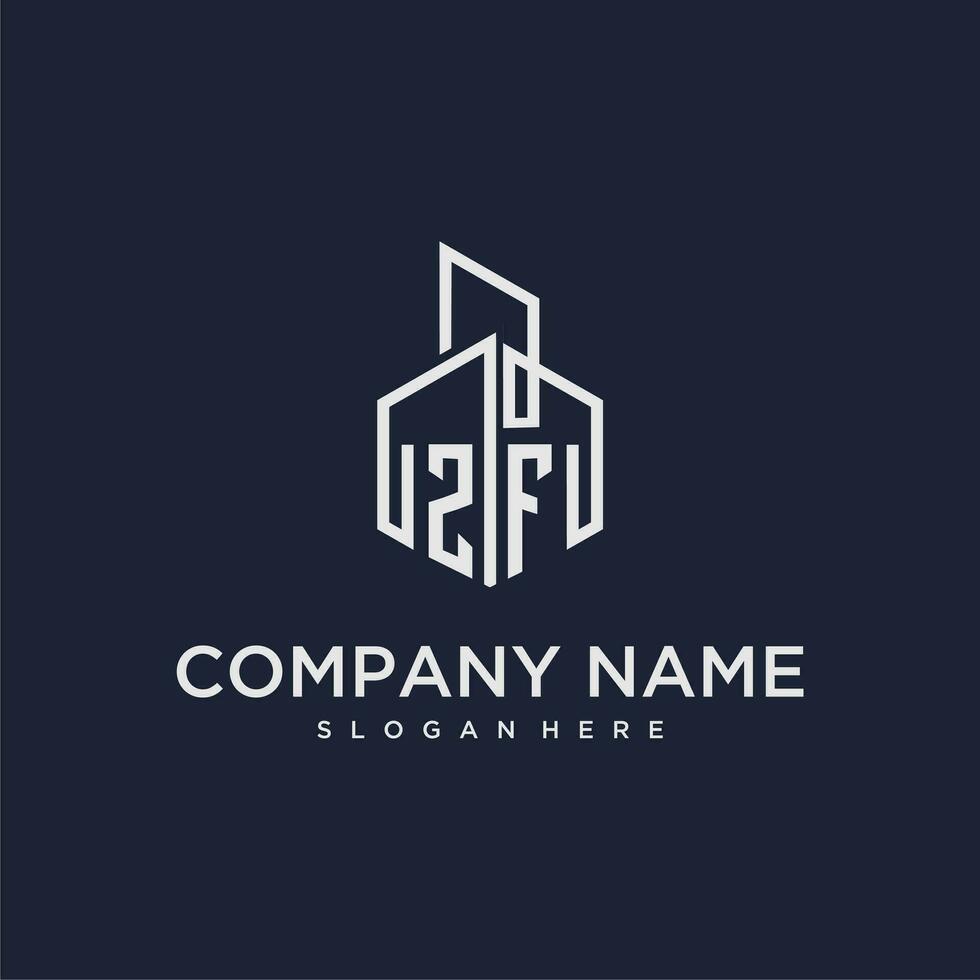 ZF initial monogram logo for real estate with building style vector