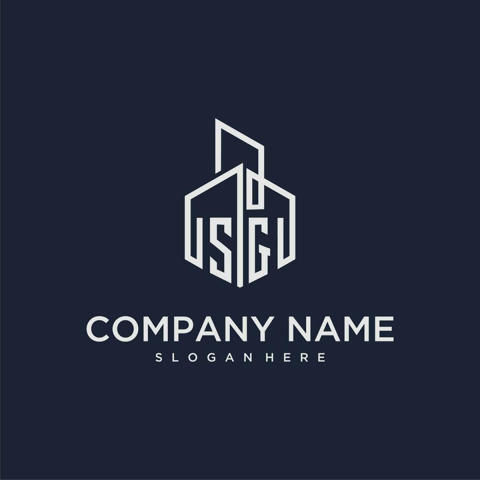 SG initial monogram logo for real estate with building style vector