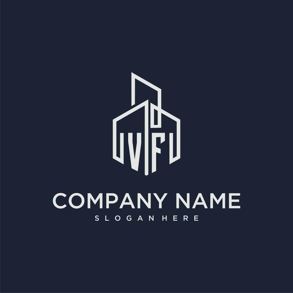 VF initial monogram logo for real estate with building style vector