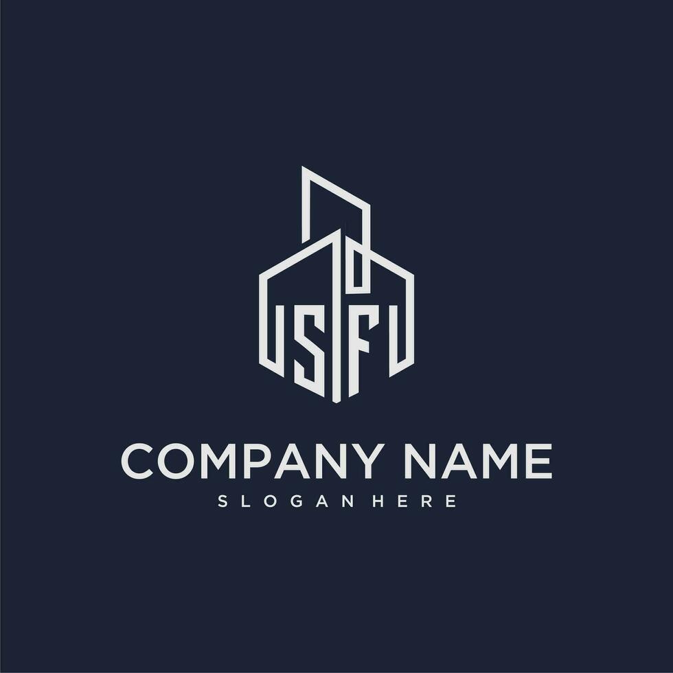 SF initial monogram logo for real estate with building style vector