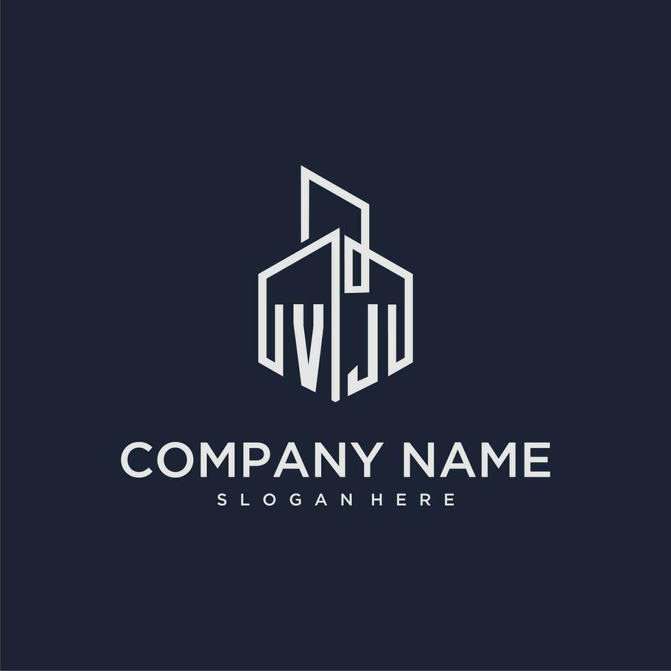 VJ initial monogram logo for real estate with building style vector