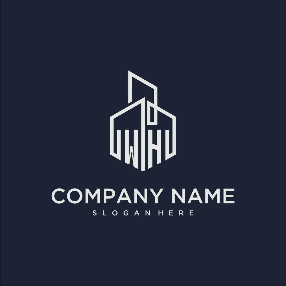 WH initial monogram logo for real estate with building style vector