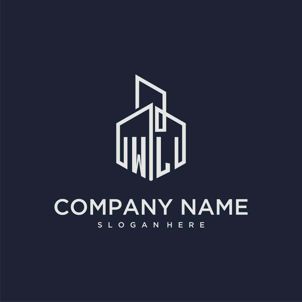 WL initial monogram logo for real estate with building style vector