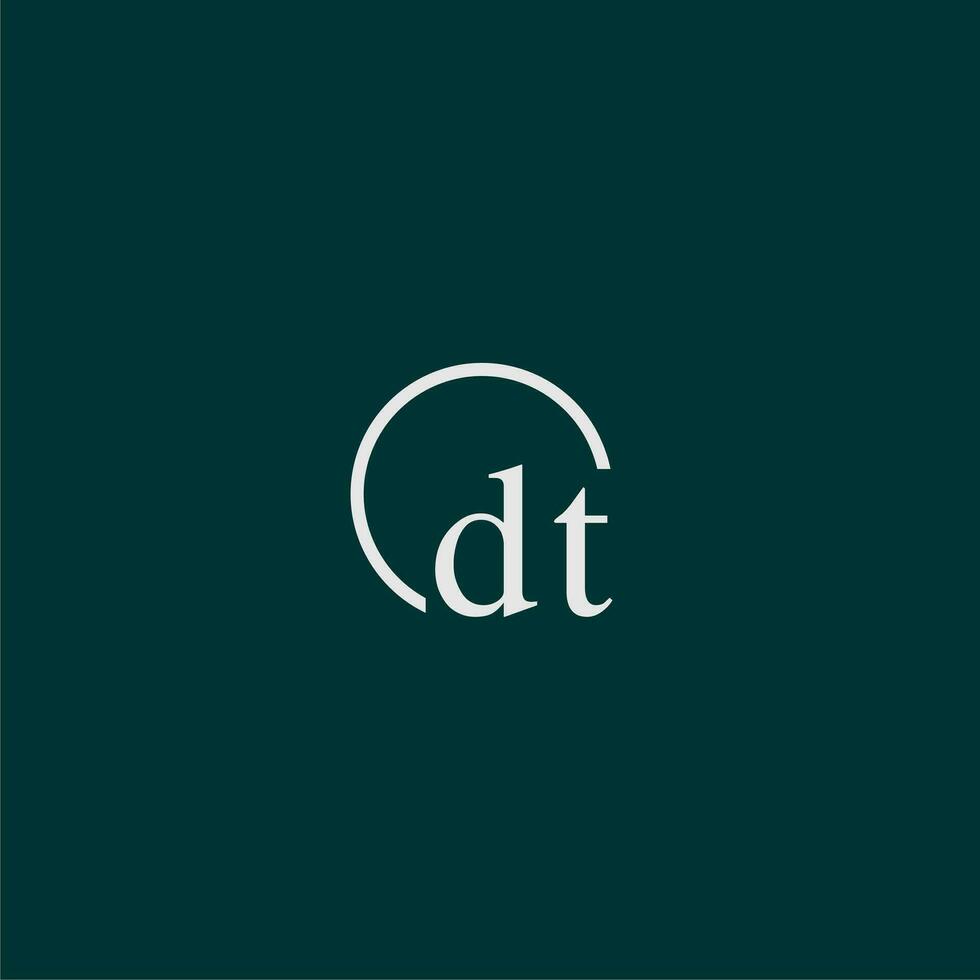 DT initial monogram logo with circle style design vector