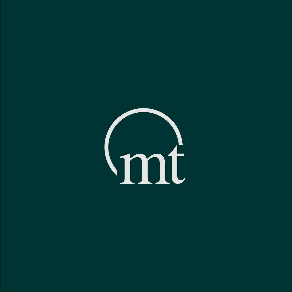 MT initial monogram logo with circle style design vector