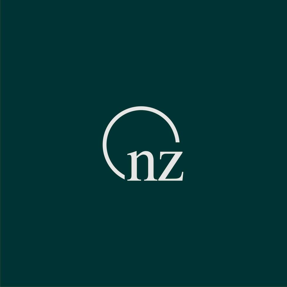 NZ initial monogram logo with circle style design vector