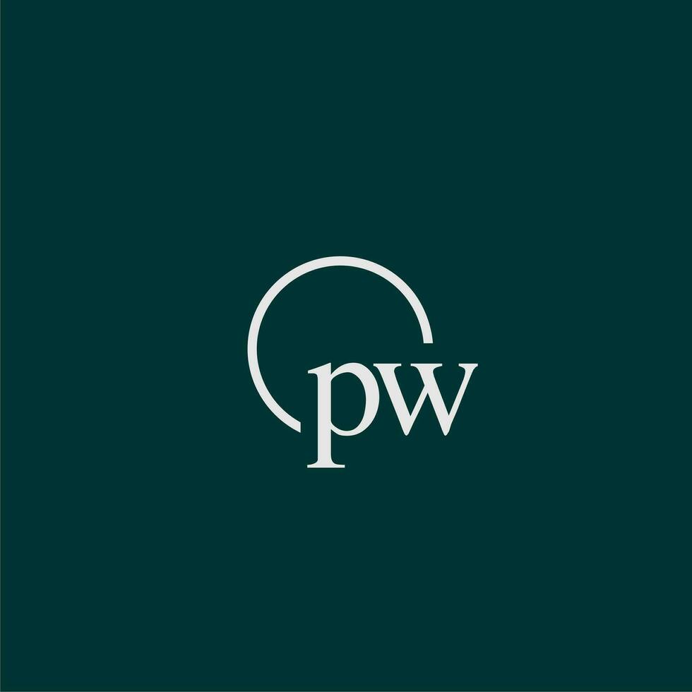 PW initial monogram logo with circle style design vector