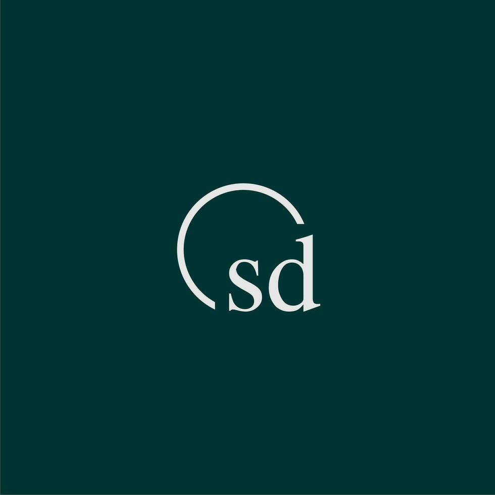 SD initial monogram logo with circle style design vector