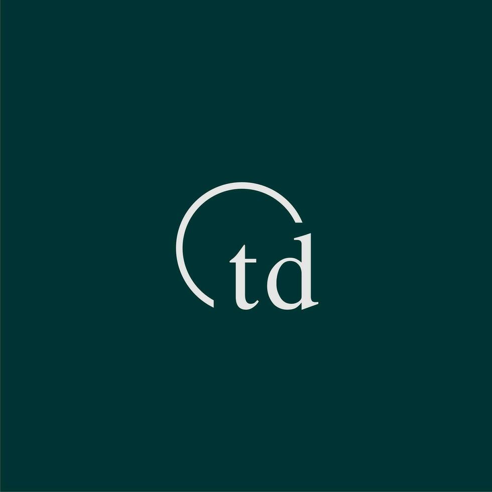 TD initial monogram logo with circle style design vector