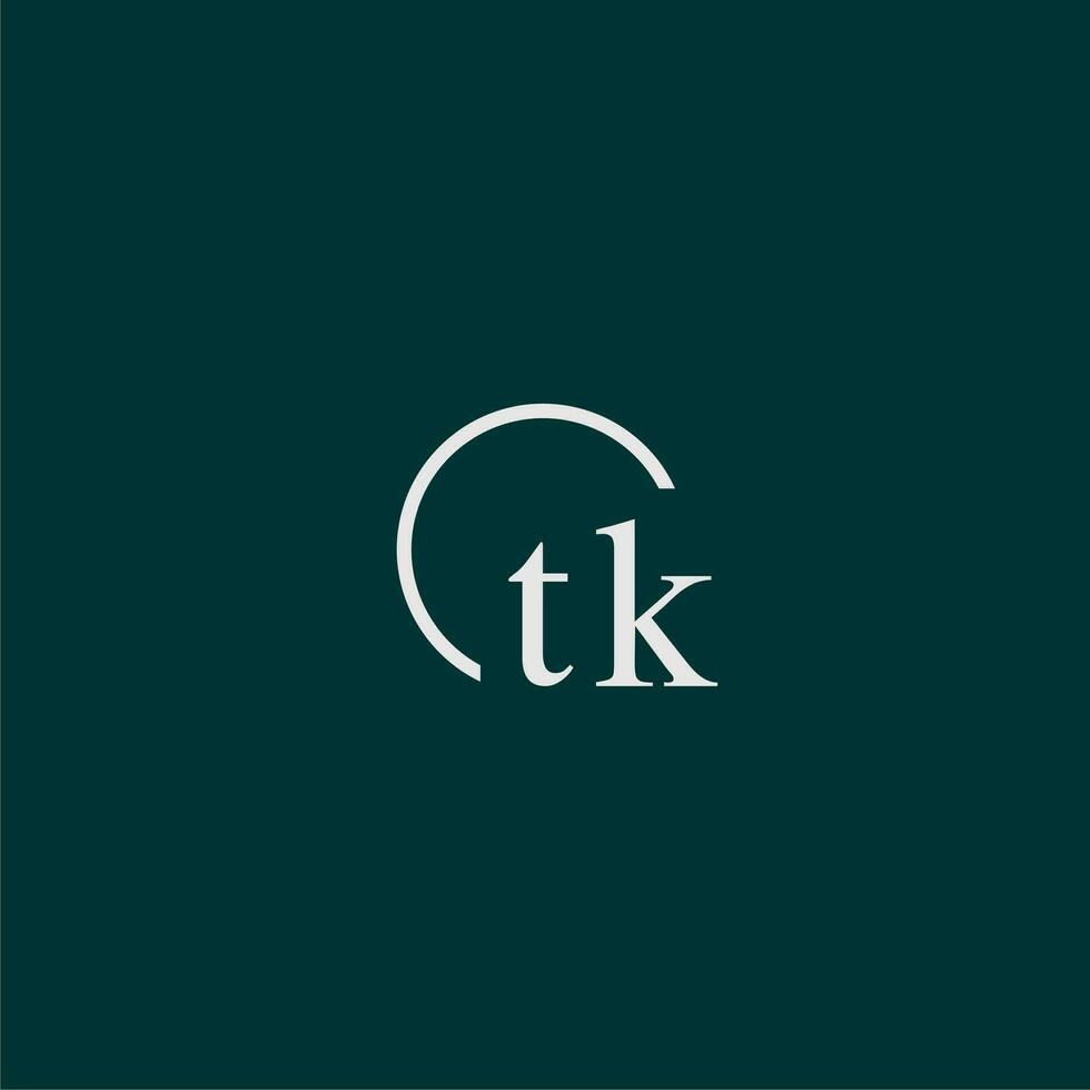 TK initial monogram logo with circle style design vector