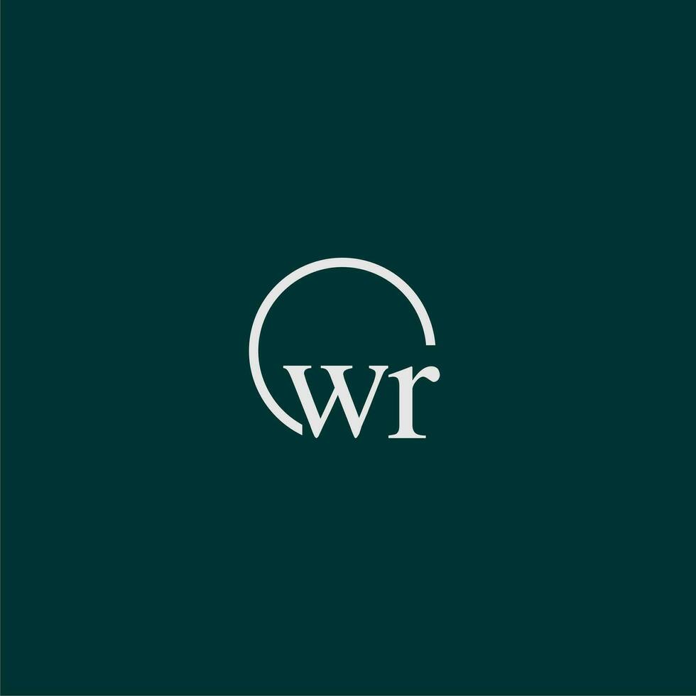 WR initial monogram logo with circle style design vector