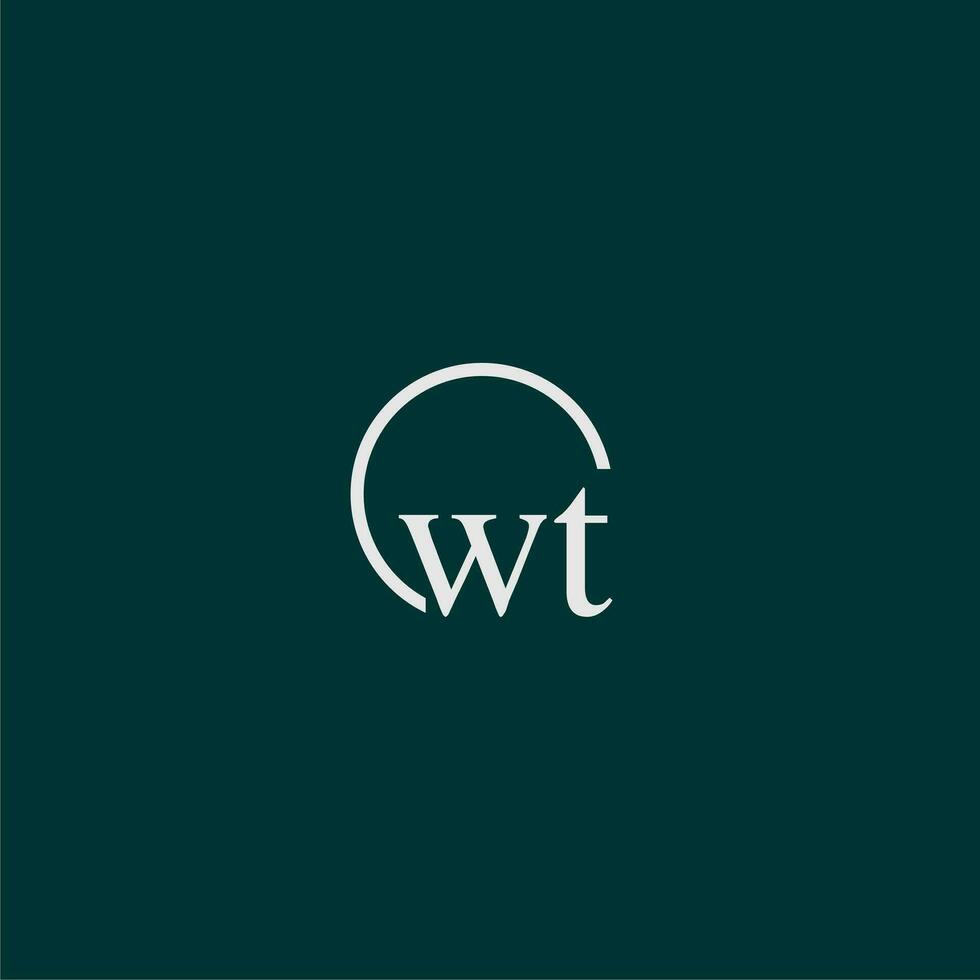 WT initial monogram logo with circle style design vector