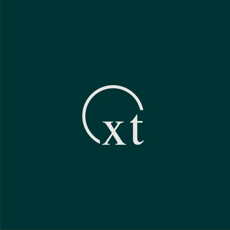 XT initial monogram logo with circle style design vector